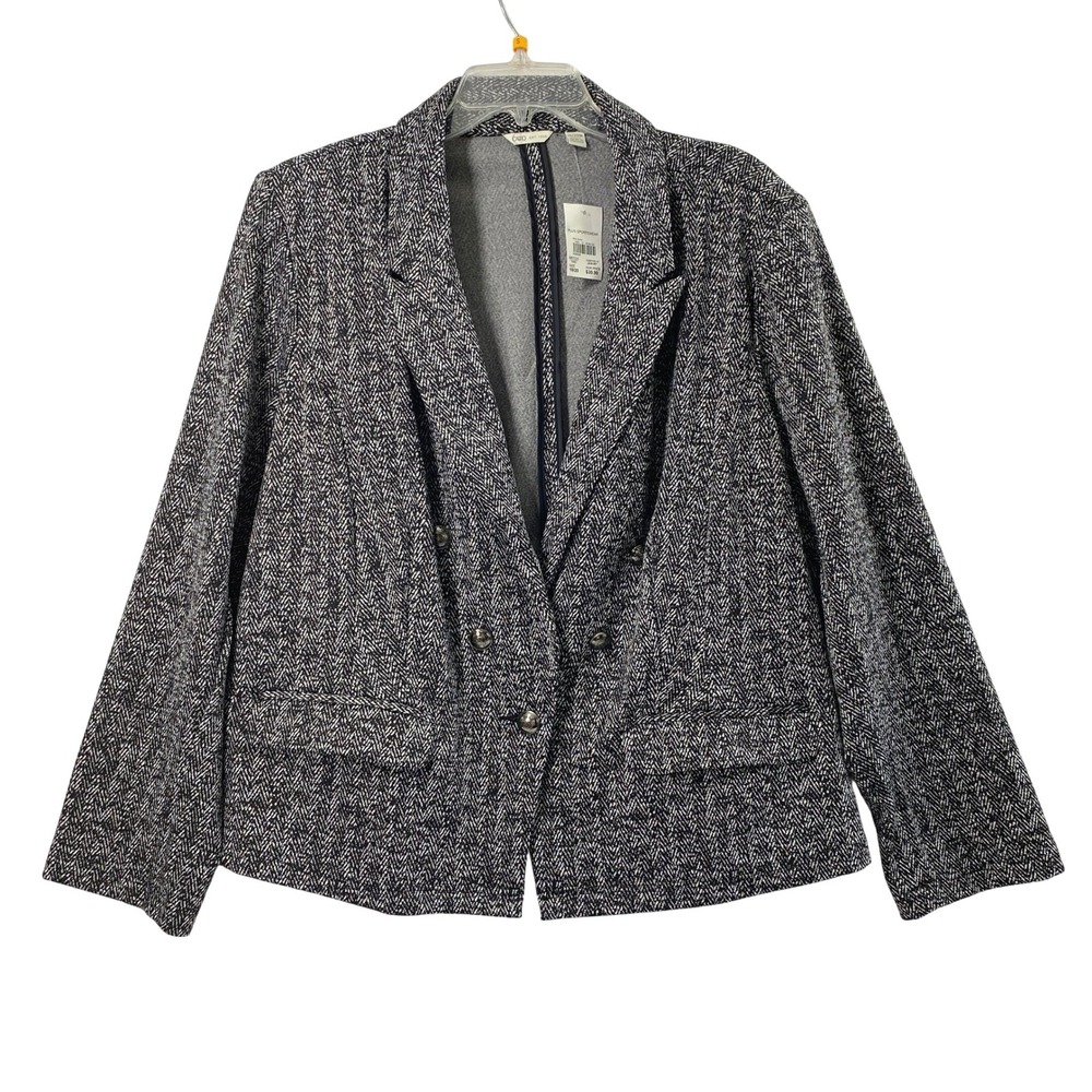 Cato Blazer Women 18/20W Black White Herringbone Single Button Up Office Jacket